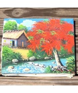 Vintage Original Oil Painting Art Jungle Hut House By Stream Signed 10&quot; ... - $45.47 CAD