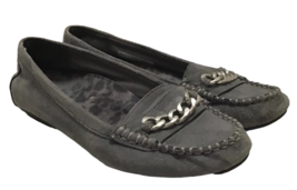 Vionic 356 Mesa Gray Suede Shoes Womens Sz 6.5 Chain Accent Loafers Comfort - £49.03 GBP