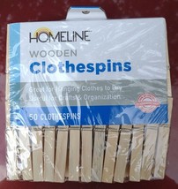 Homeline Clothespins Wooden With Metal Springs 50 pcs Crafts Organization - £11.26 GBP