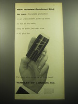 1958 Yardley Deodorant Stick for Men Advertisement - Handiest - $18.49