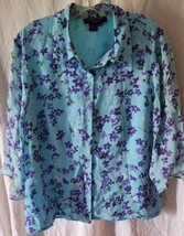 Womens 16W Cynthia Howie Maggy Boutique 100% Silk Button Down Top Blue V... - £11.79 GBP