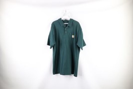 Vtg Carhartt Mens Large Faded Spell Out Collared Pocket Polo Shirt Hunter Green - £27.14 GBP