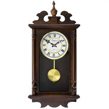 Bedford Clock Collection Leo 21 Inch Chestnut Wood Chiming Pendulum Wall... - $141.88