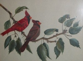 Red Wing Song Bird Cardinal Original Art Painting Vtg Home Decor Audubon N Couch - £47.96 GBP