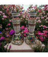 Pair Fitz and Floyd Classics Christmas Candle Stick Holder Pinecones Fru... - £55.38 GBP