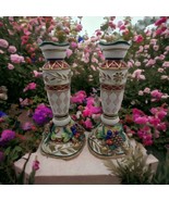 Pair Fitz and Floyd Classics Christmas Candle Stick Holder Pinecones Fru... - €47,28 EUR