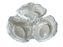 VINTAGE CRYSTAL CANDY RELISH DISH 3 COMPARTMENTS CENTRAL ATTACHED KNOB H... - £11.99 GBP