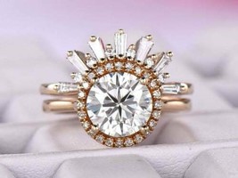 2.8Ct Lab Created Diamond Bridal Set Women&#39;s Wedding Ring Set 14K Rose Gold Over - £132.43 GBP