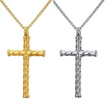 Men&#39;s Silver Gold Cross Pendant Lords Prayer Necklace Christian Jewelry 24&quot; - £9.58 GBP