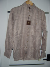 NEW Ike Behar Men&#39;s Brown &amp; White Medium Houndstooth L/S Shirt NWT - £22.93 GBP