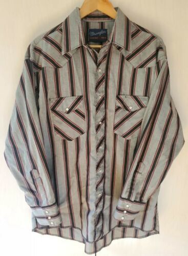 Vintage Wrangler X-Long Tails Men&#39;s L Western Rockabilly Pearl Snap Long... - $24.55