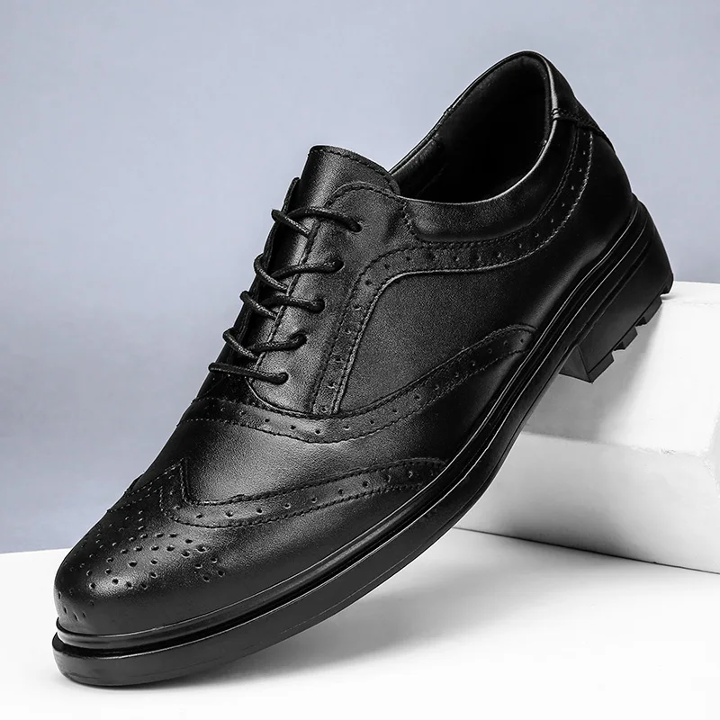 Mens Leather Shoes Brand Brogue Shoes Men Business Lace-up Formal Oxford... - £59.01 GBP
