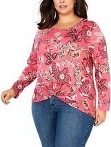 Style and Co. Womens Floral Twist-Front T-Shirt, Medpink, Size 3X - £13.77 GBP