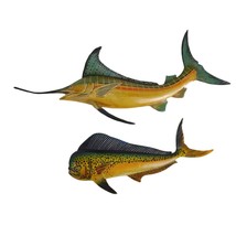 Vtg 8&quot; Mahi &amp; 11&quot; Marlin Fish Wall Art Plaques, CIT Handpainted Florida ... - £20.35 GBP