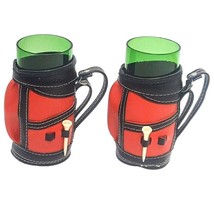 VTG Golf Club Red Leather Caddy Bag with Green Drinking Glass Tumbler Te... - £15.27 GBP