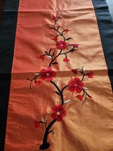 Cherry Blossom Table Runner Red Silk Floral  Embroidered  75&quot; X 16.5&quot; Or... - $18.65