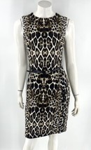 Calvin Klein Sheath Dress Sz 4 Brown Leopard Animal Print Belted Sleeveless - £31.29 GBP