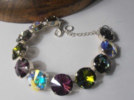 Multicolors Rivoli Bracelet w/ Swarovski Crystals / 12mm Tennis Cup chain 1122 / - $45.00