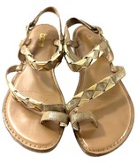 Bar III Gold Strappy Flat Sandals Women’s Size 6.5 Toe Ring Stud Detail - €17,49 EUR