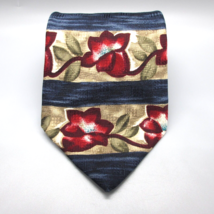 Mark Alexander Men&#39;s Tie Blue Stripe Red Floral Silk USA - £8.30 GBP