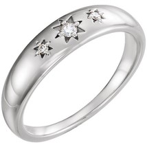 Sterling Silver Three Stone Diamond Starburst Ring - £235.51 GBP