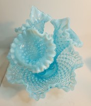 Fenton Epergne Sea Blue 3 Lily Horn Hobnail Pattern NO SHIPPING image 2