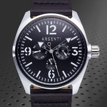 NEW Argenti 0343M Mens Modernistic Collection Multi-Function BLACK Leather Watch - £21.07 GBP