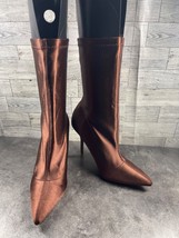 Liliana Sock Boots Women 10M Shoes Brown Satin Pull On Comfort Pointed Toe - $509.16 MXN