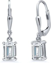 7X5MM Emerald Simulated Diamond Solitaire Drop/Dangle Earrings Sterling Silver - £38.37 GBP