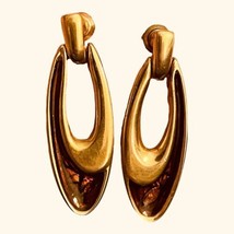 Signed Napier Earrings Pierced Root Beer Enamel Gold Tone Drop Oval Vint... - £16.46 GBP