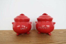 Fun vintage bright red plastic cauldron salt &amp; pepper shaker set - $12.00