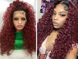 Donnie&quot; Wine Color, Curly 13X6 HD Transparent Swiss Lace Frontal, Synthetic Wig  - £78.63 GBP