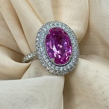 GIA 5.44 Carats Ovale Labo Grown Violet Saphir Rose Bague Diamant 14k or Blanc - £2,180.89 GBP