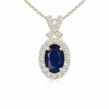 ANGARA Vintage Style Sapphire Pendant with Diamond Halo in 14K Solid Gold - £560.42 GBP