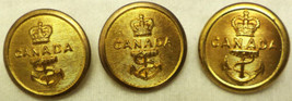 Canada Navy Crown Above Anchor Buttons Lt Of 3 Concave Back Gaunt London 7/8&quot; - £6.25 GBP
