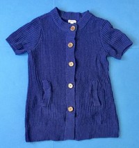 Long Short Sleeve Chunky Blue Cardigan Sweater Medium Cozy Vibes - £3.11 GBP