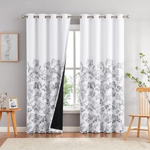Metro Parlor Grey White Full Blackout Curtains 84 Inches Long For Bedroom Living - £41.07 GBP