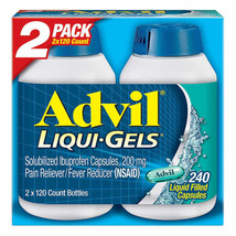 Advil Liqui-Gels Ibuprofen 200 mg. Pain Reliever/Fever Reducer, 240 Capsules - £26.62 GBP