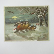 Victorian Greeting Card New Years Titmouse Birds Red Umbrella Snow Trees... - $5.99