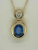 2 CT Oval Simulated Sapphire &amp; Diamond 925 Silver Gold Plated Chain Pendant - £111.58 GBP