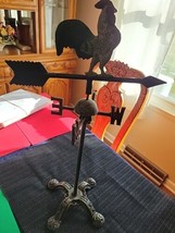 Vintage Cast Iron Rooster Weather Vane Tabletop Garden Wind Read Descrip... - $75.99