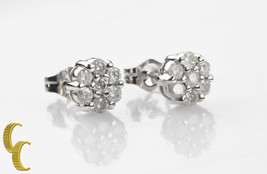 10K White Gold Diamond Floret Stud Earrings W/Butterfly Backings Apx. .56 CTW - £504.85 GBP