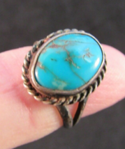 Antique Navajo Ring Estate Sale 925 5.5 3.2g Genuine Turquoise &amp; Sterling Silver - £37.36 GBP
