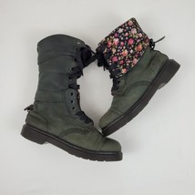 Dr. Martens Green Leather Triumph 1914W Tall Lace Up Fold Over Floral Bo... - $159.99