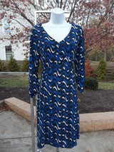 Nwt Jones New York Blue&amp;White Wavy Print Dress 8 - £31.96 GBP