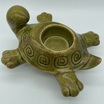 Turtle Ceramic Abstract Sculpture Figurine Green Candle Holder Partylite  - $24.00