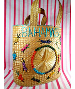 Awesome Vintage Bahamas Woven Raffia Straw Bag Jumbo Tote or Beach Bag w... - £25.17 GBP