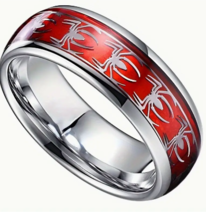 Unisex Stainless Steel Ring Band Silver &amp; Red with Spiderman Logo Size 10 - £11.21 GBP