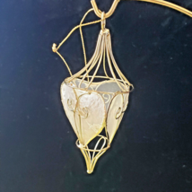 Victorian Style Gold Wire Cage Hanging Christmas Ornament with Hearts 4.50&quot; Long - £7.11 GBP