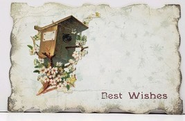 Best Wishes Applied Bird House Die Cut 1912 Grand Blane to Linden Postcard G15 - £4.71 GBP
